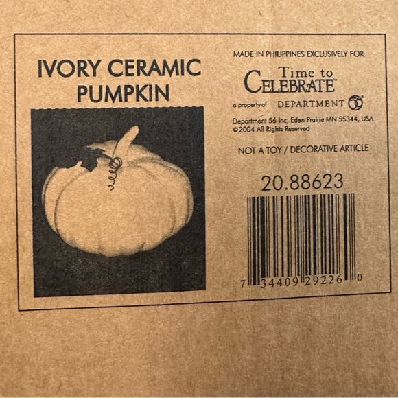 Department 56 Time to Celebrate Ivory Pumpkin with Metal Leaf in Original Box - Picture 2 of 6